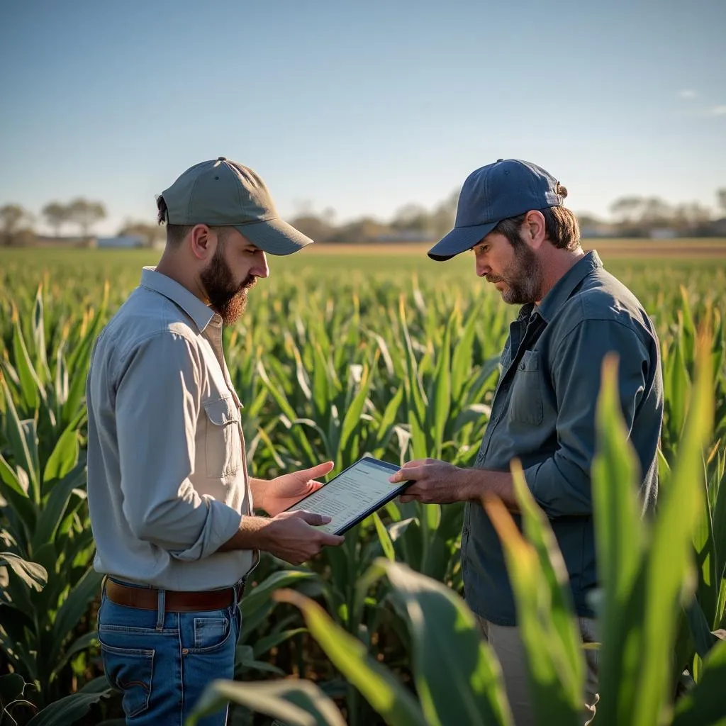 Equipo consultor trabajando con cliente del sector agroindustrial